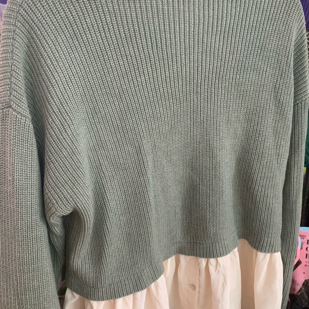 Cropped Sage Green Knit Sweater